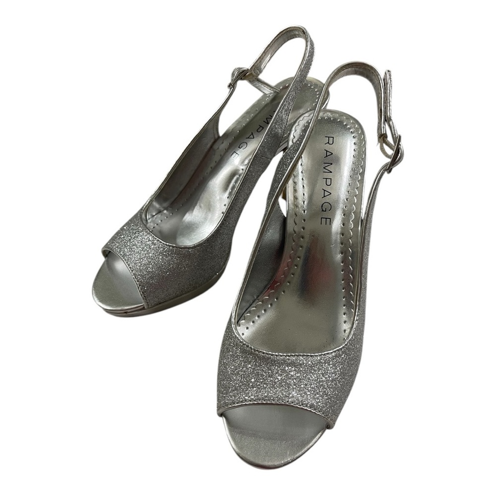 Rampage Silver Sparkle Glitter Peep Toe Heels 7M